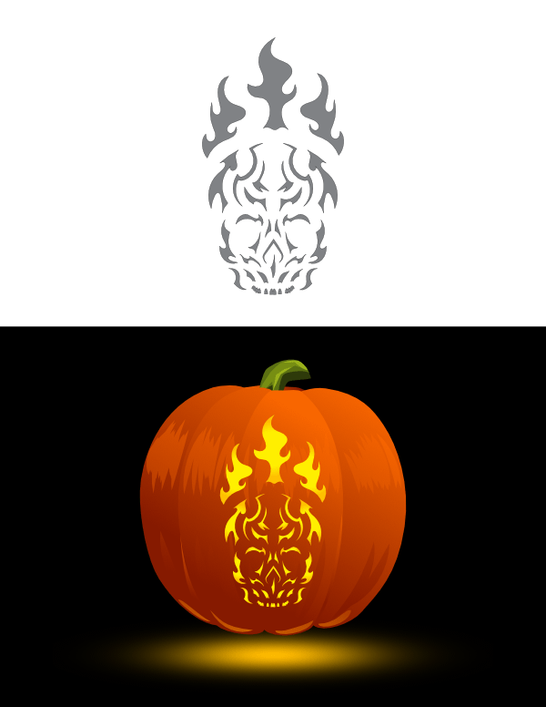 Printable Tribal Flaming Skull Pumpkin Stencil