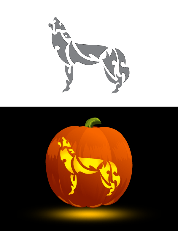 Printable Tribal Howling Wolf Pumpkin Stencil