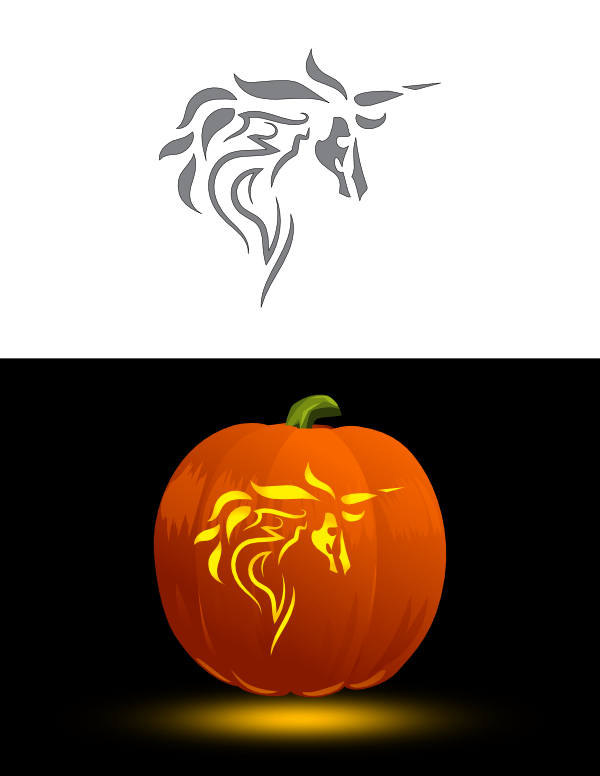 Printable Tribal Unicorn Head Pumpkin Stencil