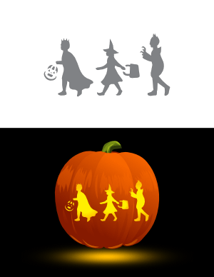 Trick Or Treating Kids Pumpkin Stencil