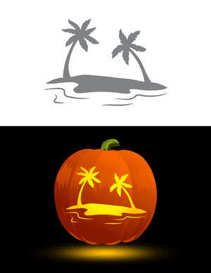 Tropical Beach With Palm Trees Pumpkin Stencil