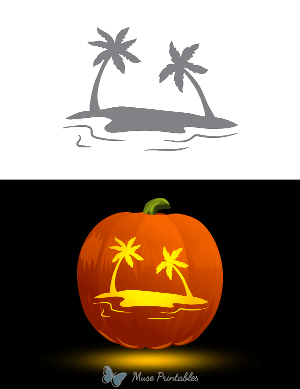 Tropical Beach With Palm Trees Pumpkin Stencil