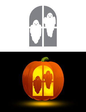 Two Creepy Ghosts In Window Pumpkin Stencil