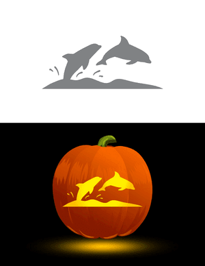 Two Dolphins and Ocean Wave Pumpkin Stencil