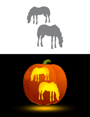 Two Horses Grazing Pumpkin Stencil