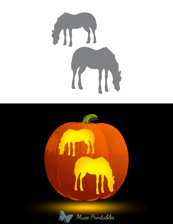 Two Horses Grazing Pumpkin Stencil