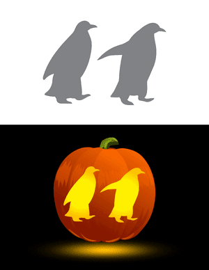 Two Penguins Walking Pumpkin Stencil