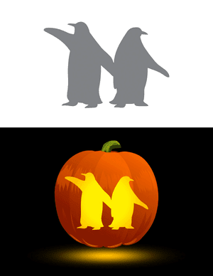 Two Standing Penguins Pumpkin Stencil