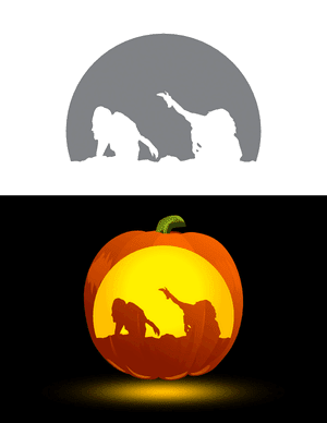 Two Zombies Coming Out of Ground Pumpkin Stencil