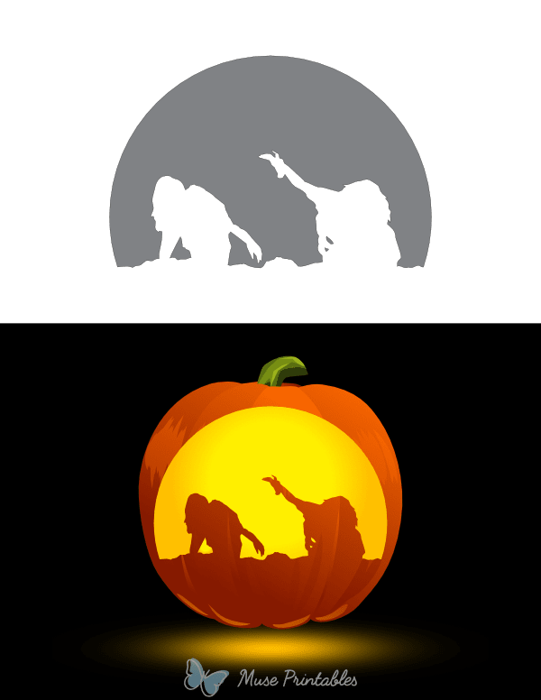 Two Zombies Coming Out of Ground Pumpkin Stencil