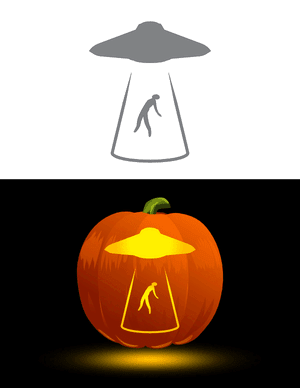 UFO Abducting Man Pumpkin Stencil