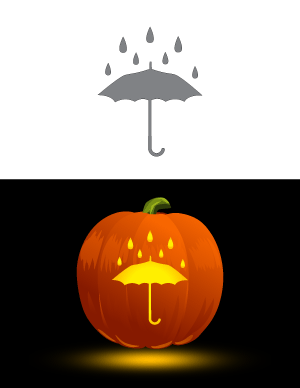 Umbrella And Rain Pumpkin Stencil