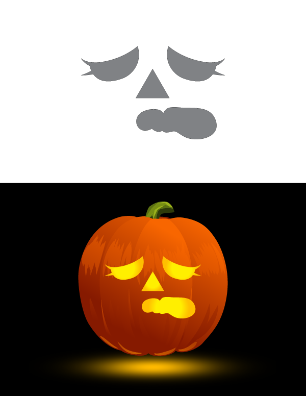 Unhappy Female Face Pumpkin Stencil