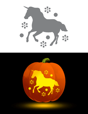 Unicorn and Flowers Pumpkin Stencil