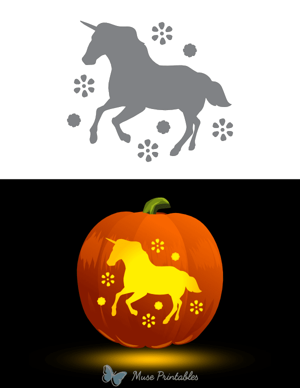 Unicorn and Flowers Pumpkin Stencil