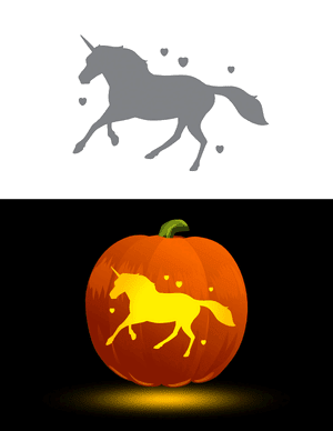 Unicorn and Hearts Pumpkin Stencil