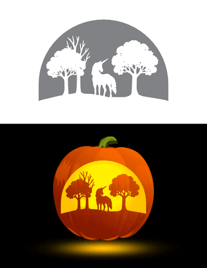 Unicorn Forest Scene Pumpkin Stencil