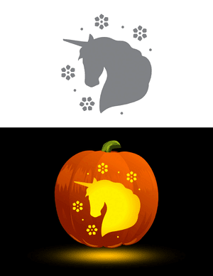 Unicorn Head and Flowers Pumpkin Stencil