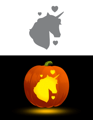 Unicorn Head and Hearts Pumpkin Stencil