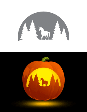 Unicorn in Forest Pumpkin Stencil