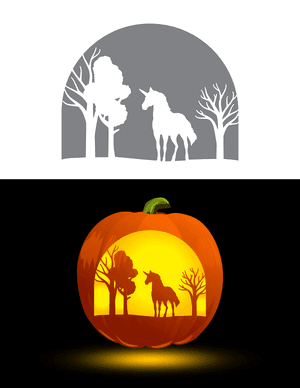 Unicorn in Winter Forest Pumpkin Stencil