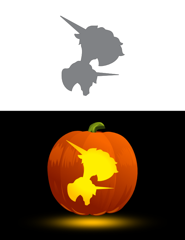 Unicorn Mother And Baby Heads Pumpkin Stencil