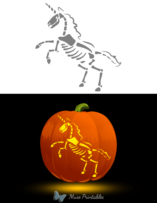 Unicorn Skeleton Pumpkin Stencil