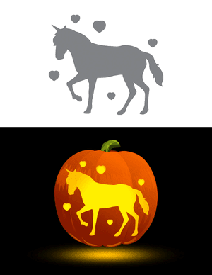 Unicorn Surrounded By Hearts Pumpkin Stencil