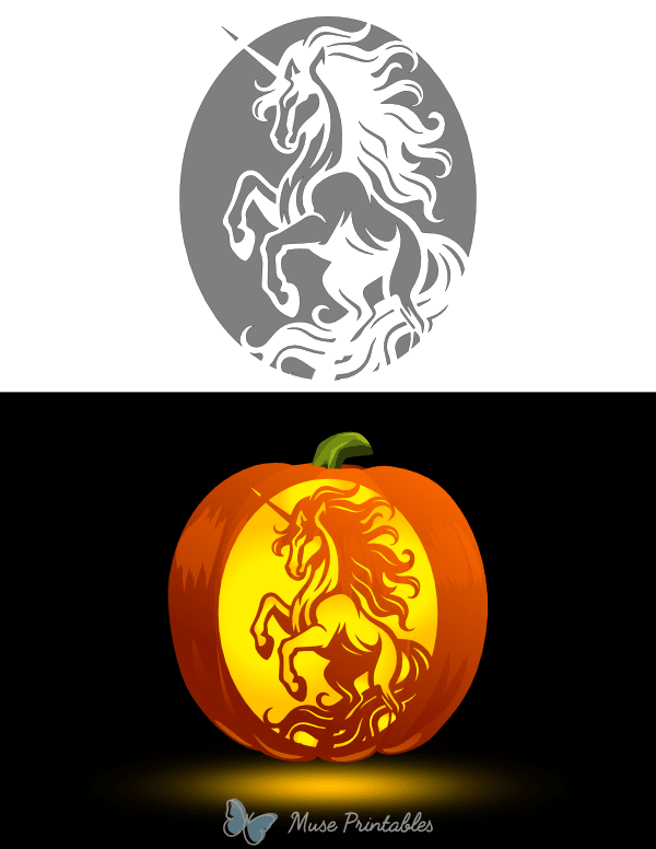 Unicorn With Flowy Hair Pumpkin Stencil