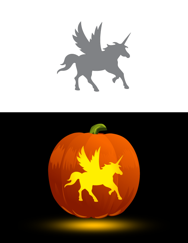 printable unicorn with wings pumpkin stencil