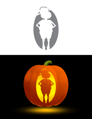 Upright Cartoon Sheep Pumpkin Stencil