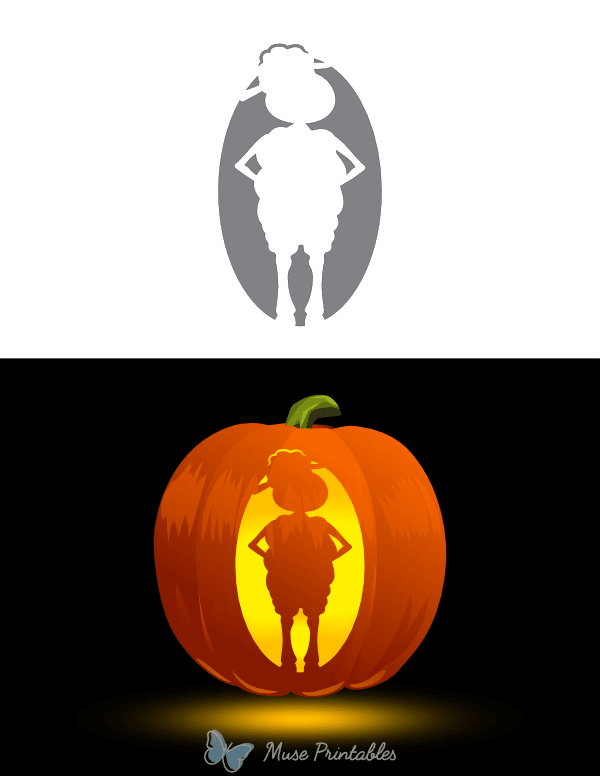 Upright Cartoon Sheep Pumpkin Stencil