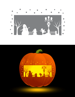 Victorian Christmas Street Scene Pumpkin Stencil