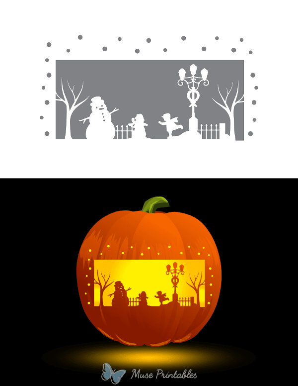 Victorian Christmas Street Scene Pumpkin Stencil