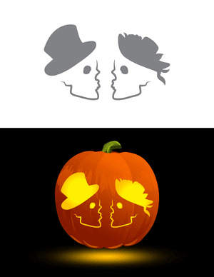 Victorian Couple Skull Profiles Pumpkin Stencil