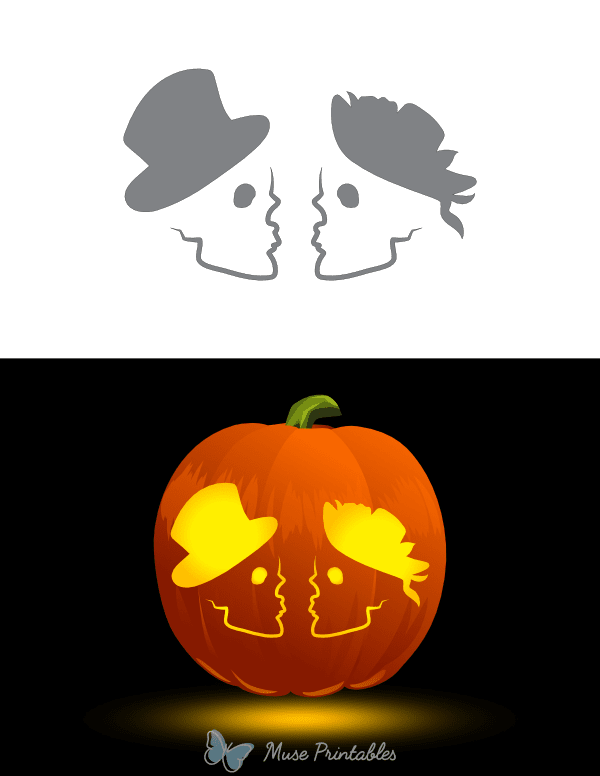 Printable Victorian Couple Skull Profiles Pumpkin Stencil