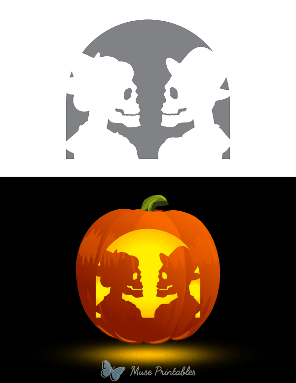 Victorian Couple Skull Silhouettes Pumpkin Stencil