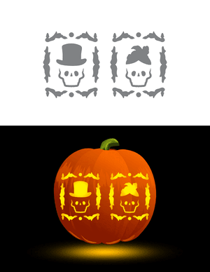 Victorian Couple Skulls in Frame Pumpkin Stencil