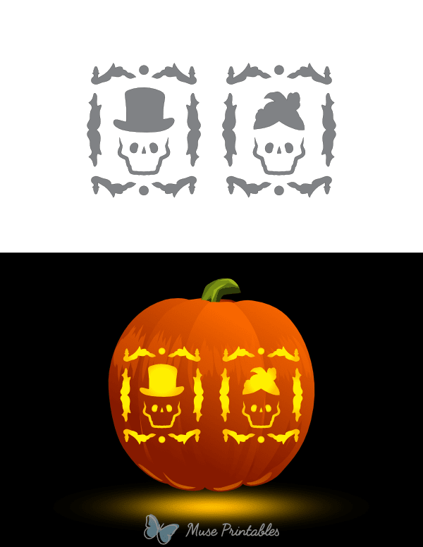 Victorian Couple Skulls in Frame Pumpkin Stencil