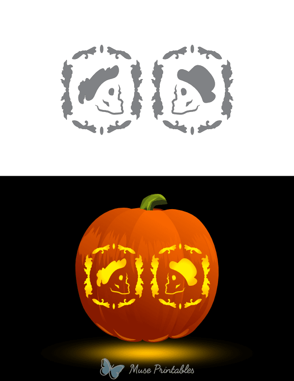 Victorian Couple Skulls in Frames Pumpkin Stencil