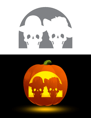 Victorian Couple Skulls Pumpkin Stencil