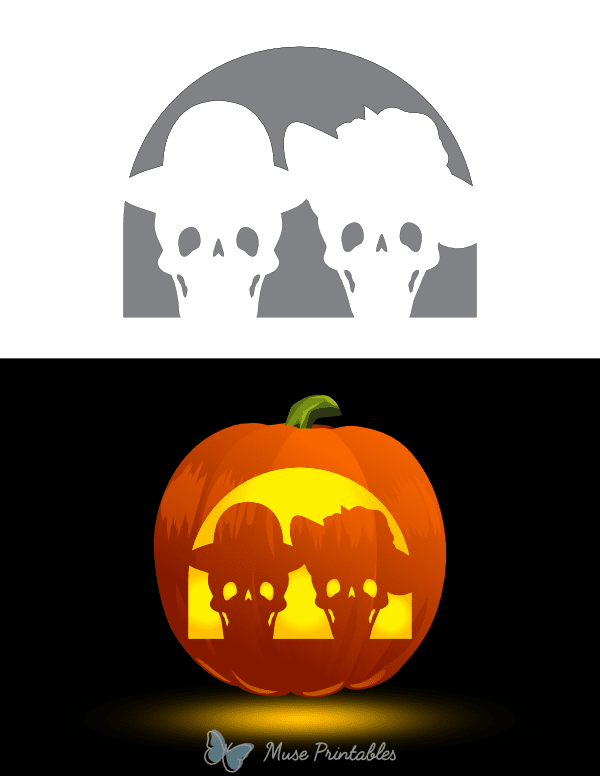 Victorian Couple Skulls Pumpkin Stencil