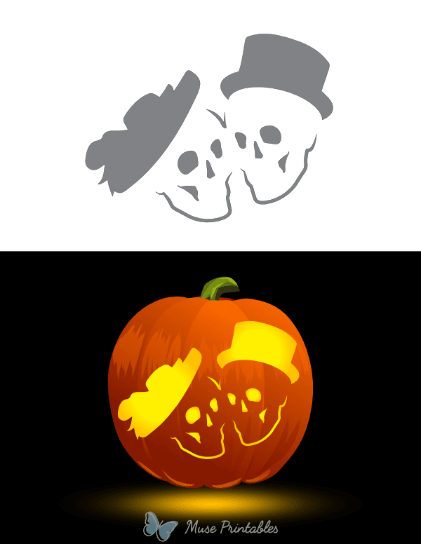 Victorian Man and Woman Skulls Pumpkin Stencil