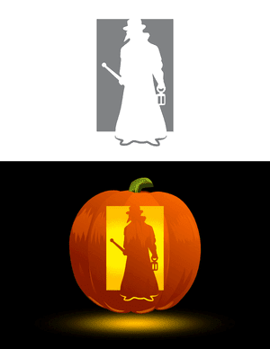 Victorian Plague Doctor With Cane and Lantern Pumpkin Stencil