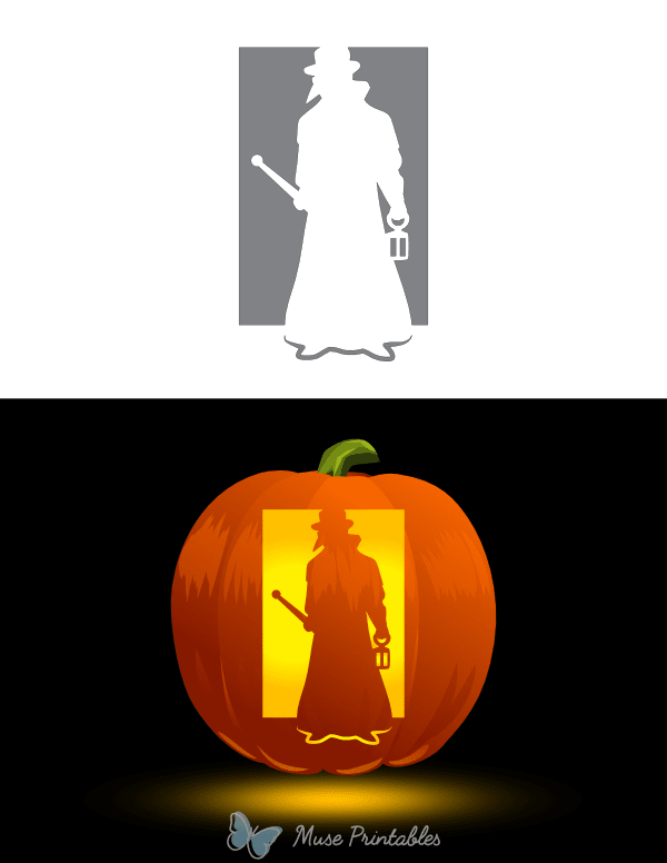 Victorian Plague Doctor With Cane and Lantern Pumpkin Stencil