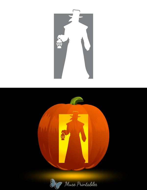 Victorian Plague Doctor With Lantern Pumpkin Stencil