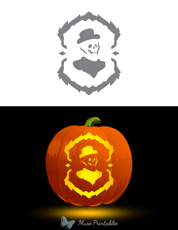 Victorian Skull in Top Hat Pumpkin Stencil