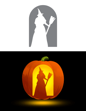 Victorian Witch Holding Broom Pumpkin Stencil