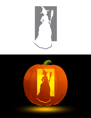 Victorian Witch With Broom Pumpkin Stencil