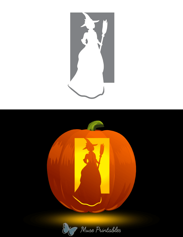 Victorian Witch With Broom Pumpkin Stencil